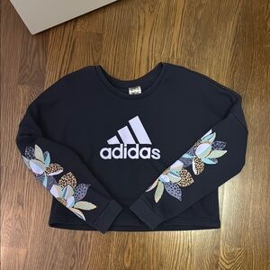 Adidas Navy Blue Sweatshirt with Floral Sleeves
